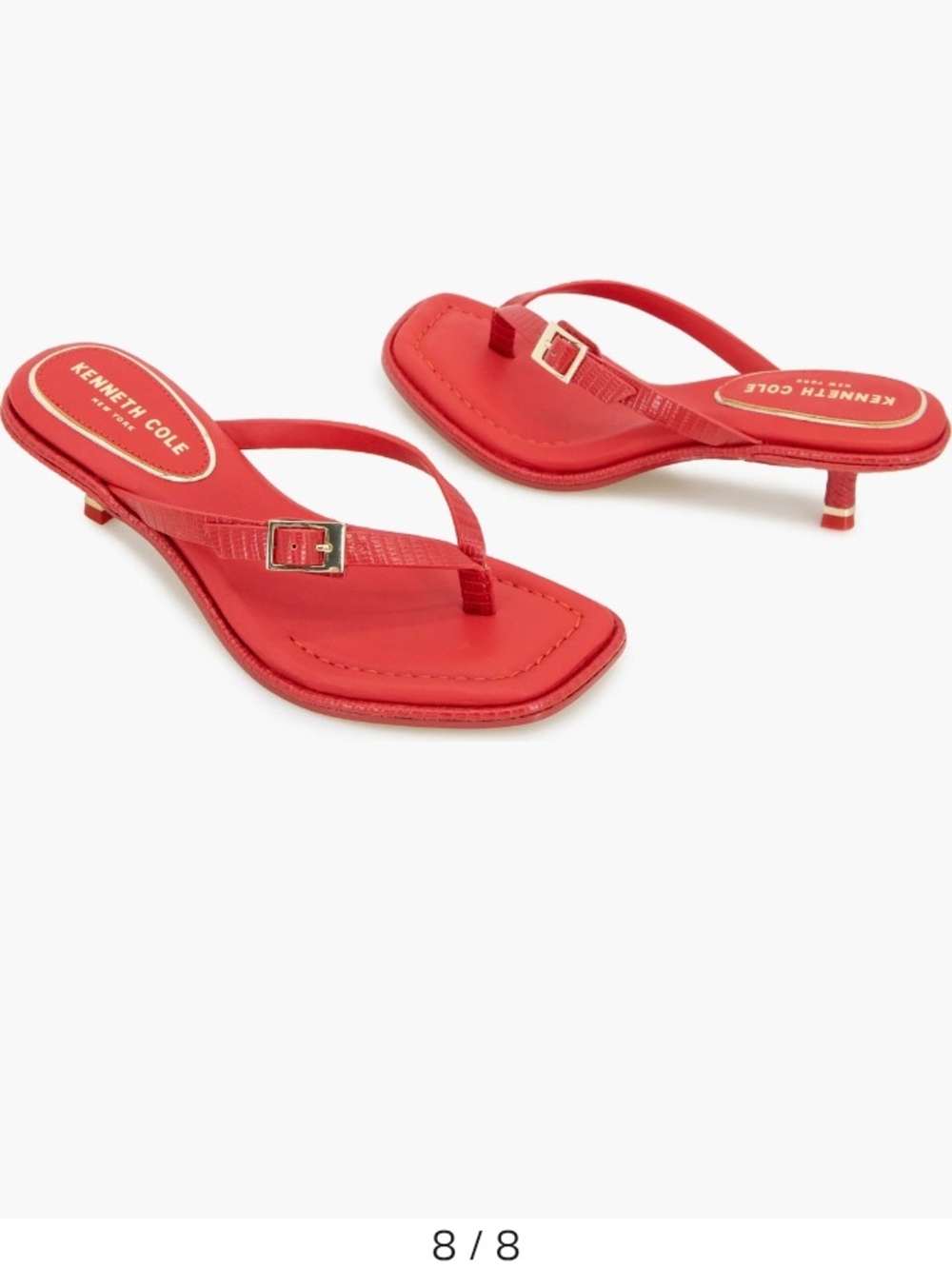 Kenneth Cole Red Thong Kitten-Heel Sandals with Buckle